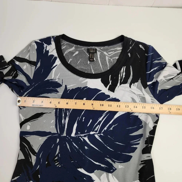 G.I.L.I. Palm Leaf Pattern Side Slit Short Sleeve Maxi Dress Size Small Casual - Picture 14 of 15